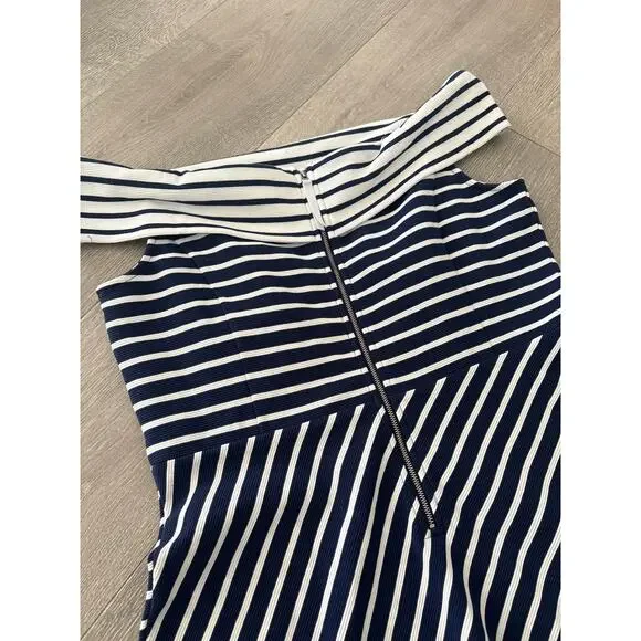 NWT Vineyard Vines Off the Shoulder Mix Stripe Dress Size Large Blue White - Picture 6 of 6